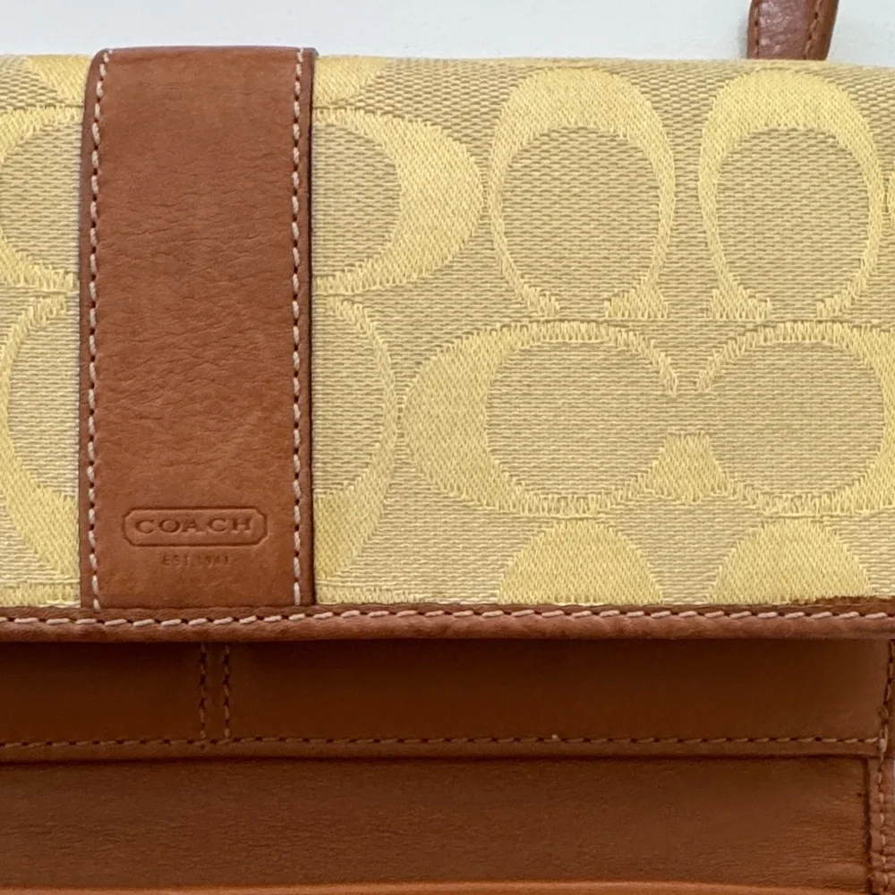 Coach Pale Yellow/Gold and Brown Logo Fabric & Leather Women's Wallet - Picture 5 of 16